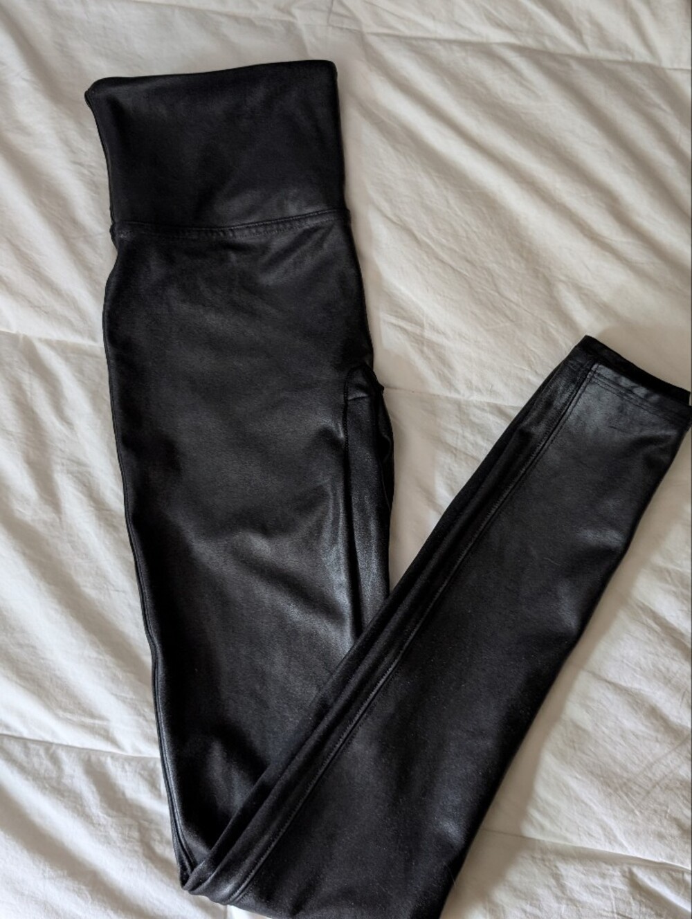 SPANX Faux Leather Leggings Black High Waisted Shaping Medium Tall
